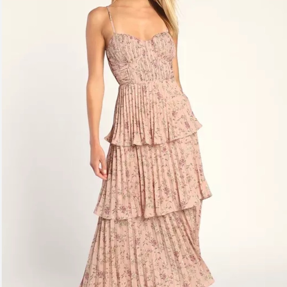 Lulu's Floral Tiered Midi Dress - Pink